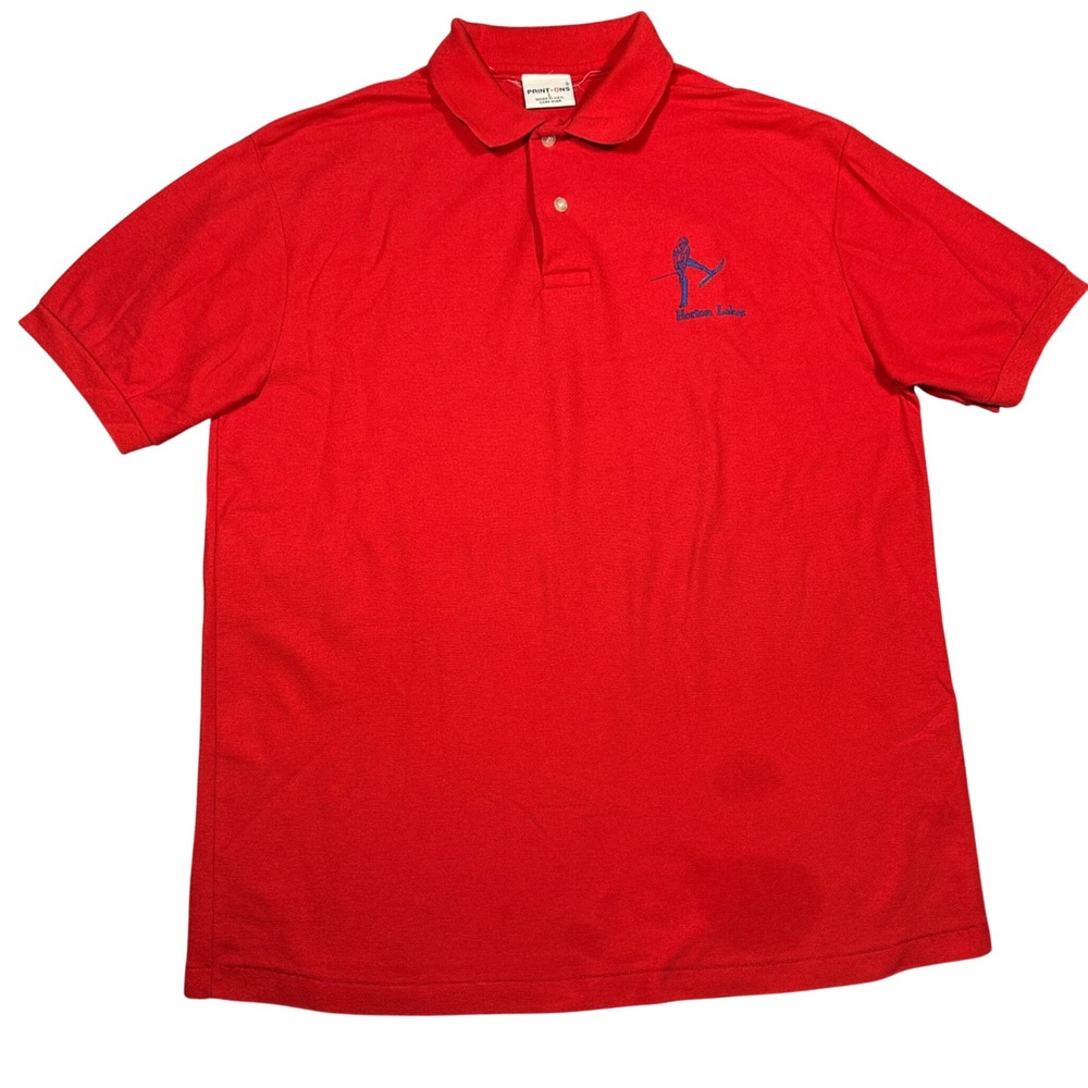 Vintage Mens Red Horton Lakes Water Skiing Polo Shirt Large Made in USA